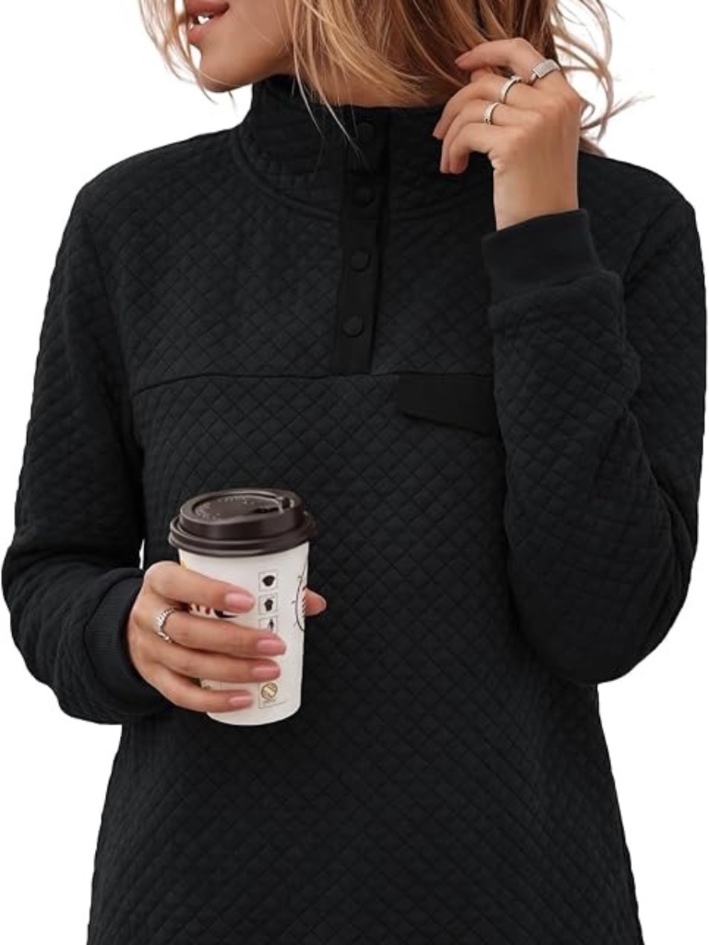 BTFBM Quilted Quarter Zip Black Pullover Sweatshirt Size Medium